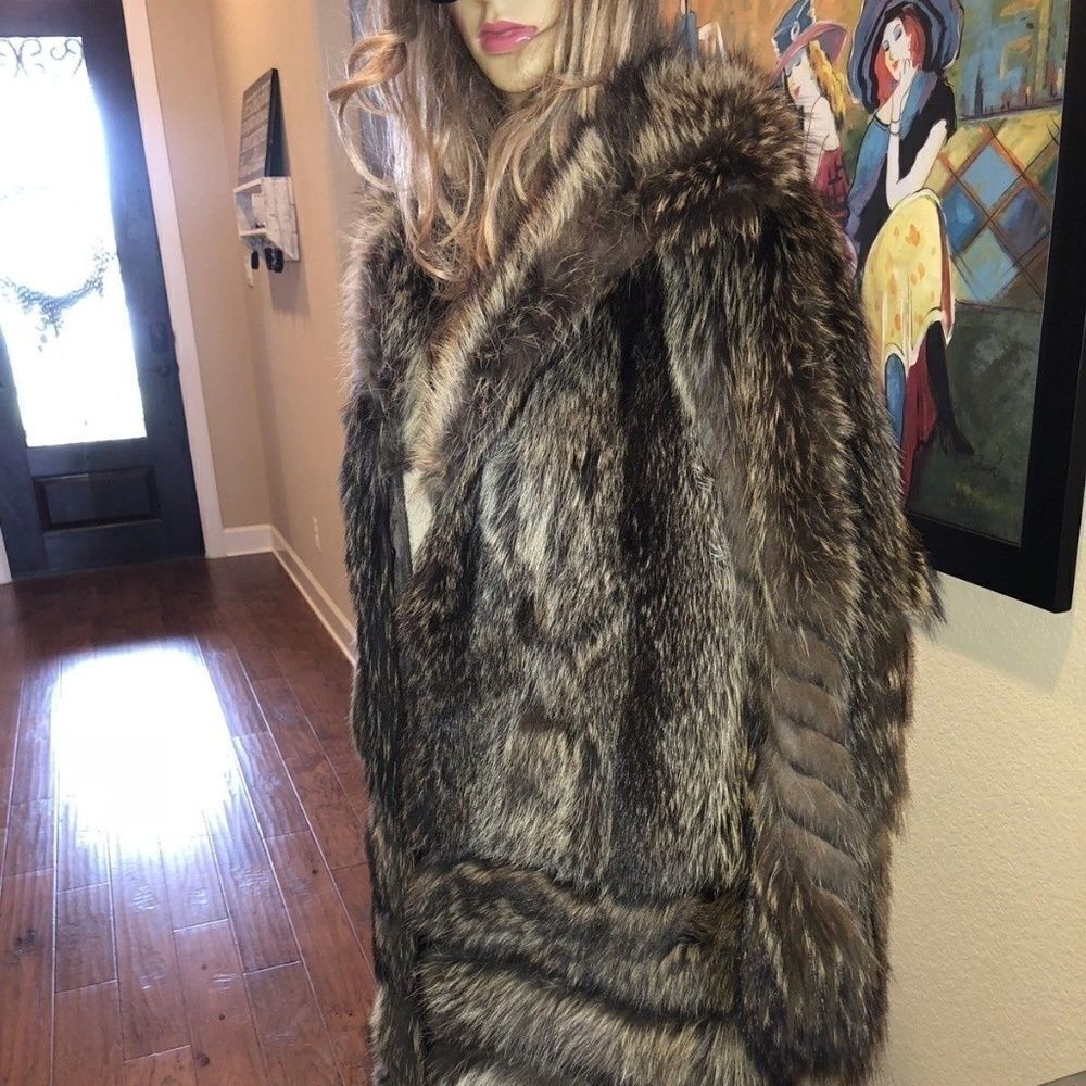 Fashionable‎ Designed Long Raccoon with Suede Coat